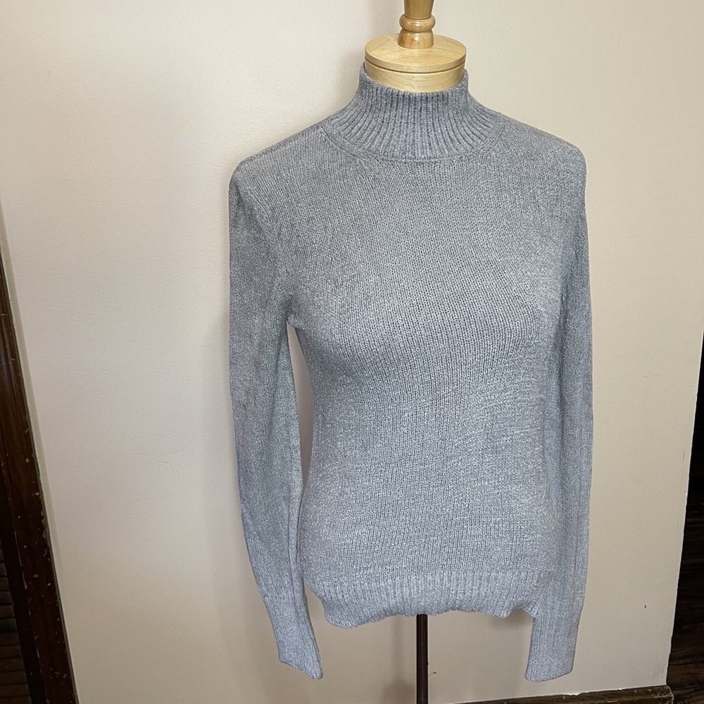 NEW Catherine Malandrino Womens Mock Neck Ribbed Sweater Grey Cloud XS